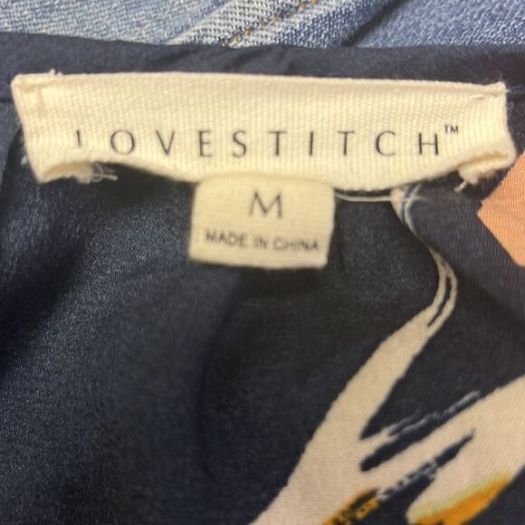 Lovestitch Navy Floral with Tassel Keyhole Tie and Elastic 3/4 Sleeves- Medium - Picture 10 of 10